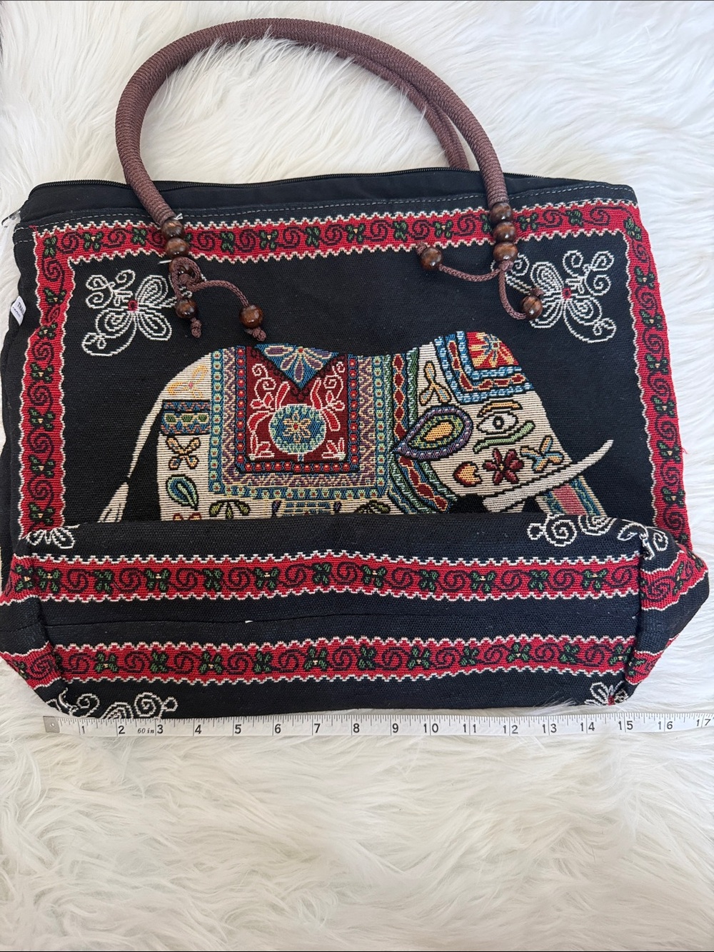 Handmade Thailand Elephant Tapestry Tote Bag Large Boho Travel Shoulder Bag - Picture 6 of 11